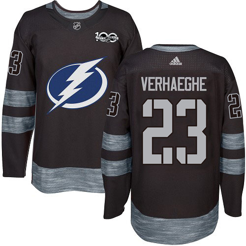 Adidas Tampa Bay Lightning Men 23 Carter Verhaeghe Black 1917-2017 100th Anniversary Stitched NHL Jersey